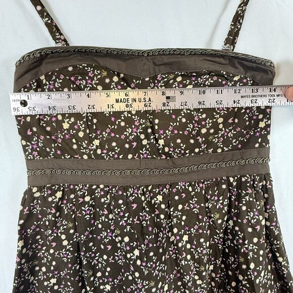 VTG Y2k Brown Dark Florals Embroidered Mini Dress Fairy Whimsy Cotton SIZE SMALL - Picture 9 of 13